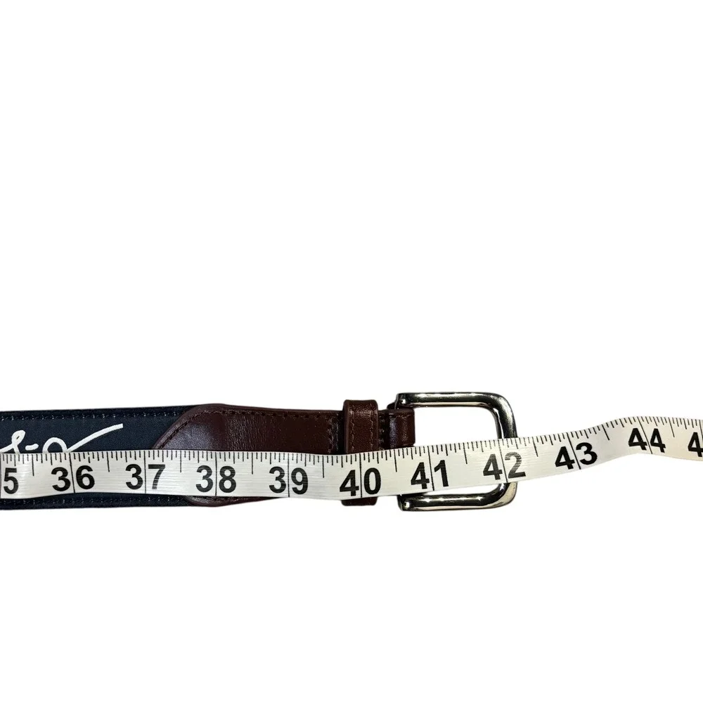 Boston Scott Men's‎ Blue Signature Logo Belt Brown Leather Buckle Silver Tone